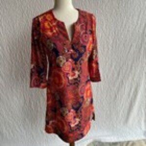 Jude Connally Dress S Colorful Geometric Abstract 3/4 Catalina Cloth Nylon